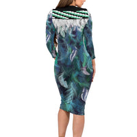 Aotearoa Korowai Motif Long Sleeve Bodycon Dress Hei Manaia Poutama Maori Pattern