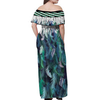 Aotearoa Korowai Motif Off Shoulder Maxi Dress Hei Manaia Poutama Maori Pattern