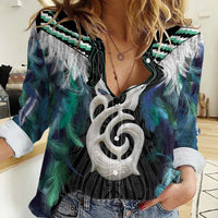 Aotearoa Korowai Motif Women Casual Shirt Hei Manaia Poutama Maori Pattern