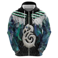 Aotearoa Korowai Motif Zip Hoodie Hei Manaia Poutama Maori Pattern
