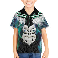Aotearoa Korowai Motif Family Matching Short Sleeve Bodycon Dress and Hawaiian Shirt Maori Wheku Poutama LT14 Son's Shirt Turquoise - Polynesian Pride
