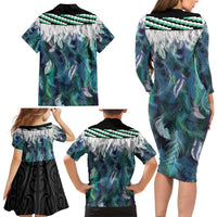 Aotearoa Korowai Motif Family Matching Long Sleeve Bodycon Dress and Hawaiian Shirt Maori Tane Poutama LT14 - Polynesian Pride