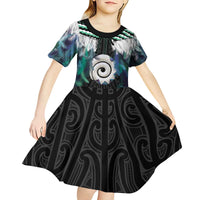 Aotearoa Korowai Motif Kid Short Sleeve Dress Maori Koru Poutama
