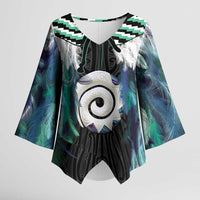 Aotearoa Korowai Motif Kimono Sleeve Blouse Maori Koru Poutama - Polynesian Pride