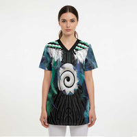 Aotearoa Korowai Motif Scrub Top Maori Koru Poutama - Polynesian Pride
