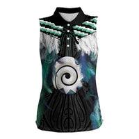 Aotearoa Korowai Motif Women Sleeveless Polo Shirt Maori Koru Poutama