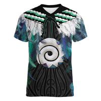 Aotearoa Korowai Motif Women V-Neck T-Shirt Maori Koru Poutama LT14 Female Turquoise - Polynesian Pride