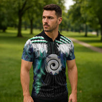 Aotearoa Korowai Motif Zipper Polo Shirt Maori Koru Poutama - Polynesian Pride