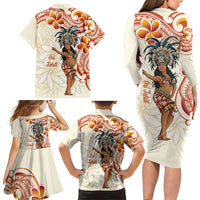 Heiva i Tahiti Family Matching Long Sleeve Bodycon Dress and Hawaiian Shirt Ori Tahitian Dance Tiare Maori LT14 - Polynesian Pride