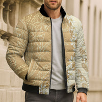 Heiva i Tahiti Bomber Puffer Jacket Tahitian Tiare Maori Cowrie Lei Brown