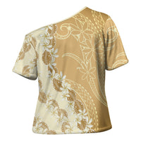Heiva i Tahiti Cross Shoulder Shirt Tahitian Tiare Maori Cowrie Lei Brown LT14 - Polynesian Pride