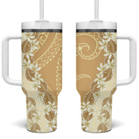 Heiva i Tahiti Tumbler With Handle Tahitian Tiare Maori Cowrie Lei Brown LT14 One Size: 40 oz Brown - Polynesian Pride