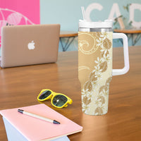 Heiva i Tahiti Tumbler With Handle Tahitian Tiare Maori Cowrie Lei Brown LT14 - Polynesian Pride