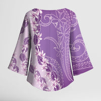 Heiva i Tahiti Kimono Sleeve Blouse Tahitian Tiare Maori Cowrie Lei Purple LT14 - Polynesian Pride