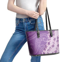 Heiva i Tahiti Leather Tote Bag Tahitian Tiare Maori Cowrie Lei Purple LT14 - Polynesian Pride