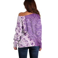 Heiva i Tahiti Off Shoulder Sweater Tahitian Tiare Maori Cowrie Lei Purple LT14 - Polynesian Pride