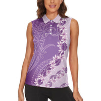 Heiva i Tahiti Women Sleeveless Polo Shirt Tahitian Tiare Maori Cowrie Lei Purple LT14 - Polynesian Pride