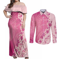 Heiva i Tahiti Couples Matching Off Shoulder Maxi Dress and Long Sleeve Button Shirt Tahitian Tiare Maori Cowrie Lei Pink LT14 Pink - Polynesian Pride