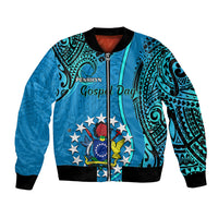 Personalised 13 March Penrhyn Island Gospel Day Bomber Jacket Cook Islands Tribal Pattern LT14 Unisex Blue - Polynesian Pride