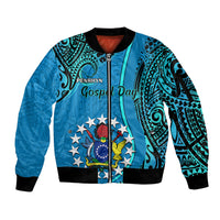 Personalised 13 March Penrhyn Island Gospel Day Sleeve Zip Bomber Jacket Cook Islands Tribal Pattern LT14 Unisex Blue - Polynesian Pride