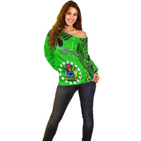 Personalised 21 July Mitiaro Island Gospel Day Off Shoulder Sweater Cook Islands Tribal Pattern LT14 - Polynesian Pride