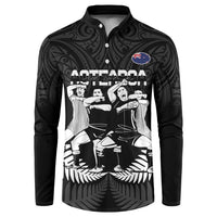 New Zealand Silver Fern Rugby Button Sweatshirt Haka Dance With Aotearoa Maori Pattern