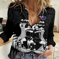 New Zealand Silver Fern Rugby Women Casual Shirt Haka Dance With Aotearoa Maori Pattern LT14 Female Black - Polynesian Pride