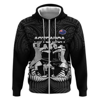 New Zealand Silver Fern Rugby Zip Hoodie Haka Dance With Aotearoa Maori Pattern LT14 Zip Hoodie Black - Polynesian Pride