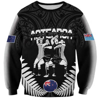 New Zealand And Fiji Tapa Rugby Sweatshirt Haka Dance Mix Cibi Dance Together LT14 Unisex Black - Polynesian Pride
