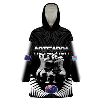 New Zealand And Fiji Tapa Rugby Wearable Blanket Hoodie Haka Dance Mix Cibi Dance Together