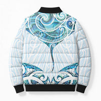 New Zealand Manta Ray Tattoo Bomber Puffer Jacket Aotearoa Maori Haehae Paua Shell - Polynesian Pride