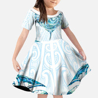 New Zealand Manta Ray Tattoo Family Matching Off The Shoulder Long Sleeve Dress and Hawaiian Shirt Aotearoa Maori Haehae Paua Shell - Polynesian Pride