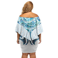 New Zealand Manta Ray Tattoo Family Matching Off Shoulder Short Dress and Hawaiian Shirt Aotearoa Maori Haehae Paua Shell - Polynesian Pride