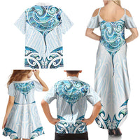 New Zealand Manta Ray Tattoo Family Matching Summer Maxi Dress and Hawaiian Shirt Aotearoa Maori Haehae Paua Shell LT14 - Polynesian Pride