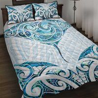 New Zealand Manta Ray Tattoo Quilt Bed Set Aotearoa Maori Haehae Paua Shell - Polynesian Pride