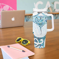 New Zealand Manta Ray Tattoo Tumbler With Handle Aotearoa Maori Haehae Paua Shell LT14 - Polynesian Pride