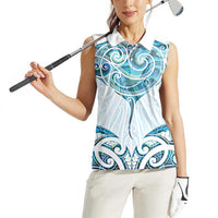 New Zealand Manta Ray Tattoo Women Sleeveless Polo Shirt Aotearoa Maori Haehae Paua Shell - Polynesian Pride
