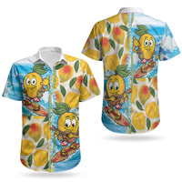 Aloha Hawaii Summer Couples Matching Off The Shoulder Long Sleeve Dress and Hawaiian Shirt Hawaiian Lei Surfing Mango Palaka Motifs