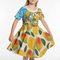 Aloha Hawaii Summer Kid Short Sleeve Dress Hawaiian Lei Surfing Mango Palaka Motifs