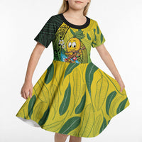 Hawaii Surfing Mango Kid Short Sleeve Dress Manako Polynesian Fish Hook