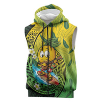 Hawaii Surfing Mango Sleeveless Zip Hoodie Manako Polynesian Fish Hook