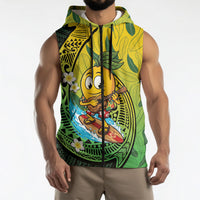 Hawaii Surfing Mango Sleeveless Zip Hoodie Manako Polynesian Fish Hook