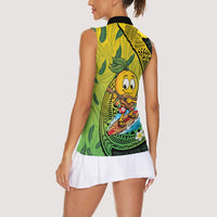 Hawaii Surfing Mango Women Sleeveless Polo Shirt Manako Polynesian Fish Hook