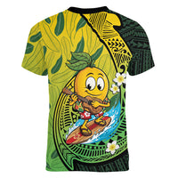 Hawaii Surfing Mango Women V-Neck T-Shirt Manako Polynesian Fish Hook