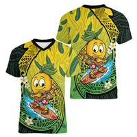 Hawaii Surfing Mango Women V-Neck T-Shirt Manako Polynesian Fish Hook