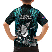 New Zealand Silver Fern Rugby Family Matching Short Sleeve Bodycon Dress and Hawaiian Shirt Aotearoa All Black Dabbing Ball With Maori Paua Shell LT14 - Polynesian Pride