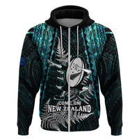 New Zealand Silver Fern Rugby Hoodie Aotearoa All Black Dabbing Ball With Maori Paua Shell LT14 - Polynesian Pride