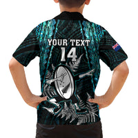 Custom New Zealand Silver Fern Rugby Family Matching Long Sleeve Bodycon Dress and Hawaiian Shirt Aotearoa All Black Dabbing Ball With Maori Paua Shell LT14 - Polynesian Pride