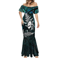 Custom New Zealand Silver Fern Rugby Mermaid Dress Aotearoa All Black Dabbing Ball With Maori Paua Shell LT14 - Polynesian Pride