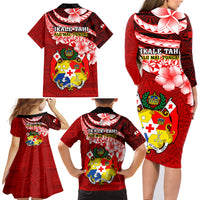 Tonga Rugby Family Matching Long Sleeve Bodycon Dress and Hawaiian Shirt Ikale Tahi Tongan Ngatu Pattern With Dabbing Ball LT14 - Polynesian Pride